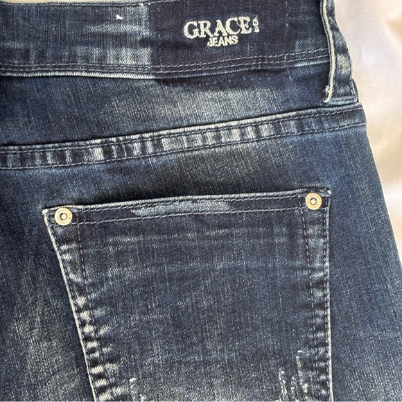 Grace Embroidered Side-Trim Straight-Leg Jeans in Dark Blue Women’s 30 - Picture 6 of 8
